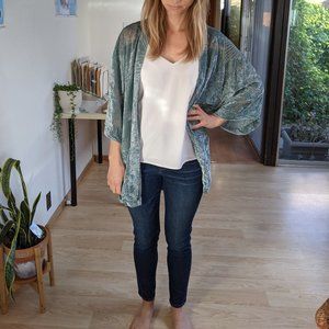 Floral Print Velvet Burnout Kimono Jacket